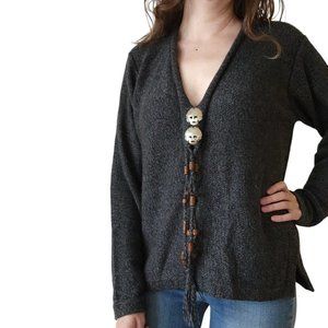 Arte Meche grey baby alpaca sweater with hanging beaded embelishment